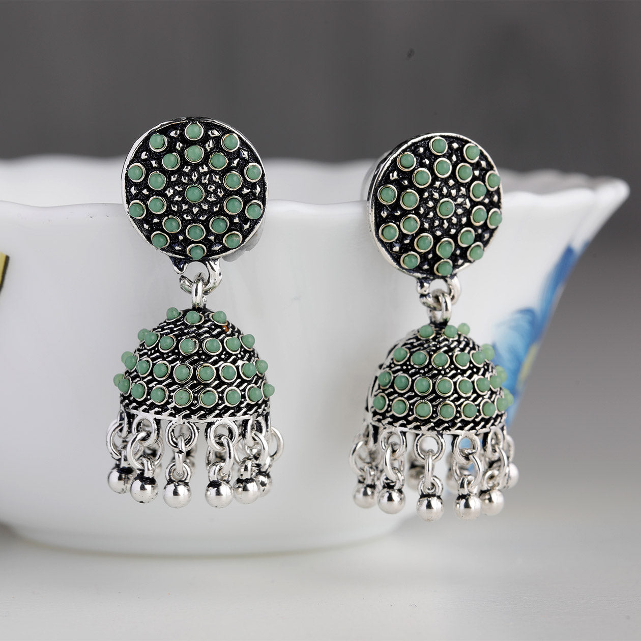 New Indian Pakistani Bollywood Gold Dangle Jhumka Earrings Jhumki Jewellery green