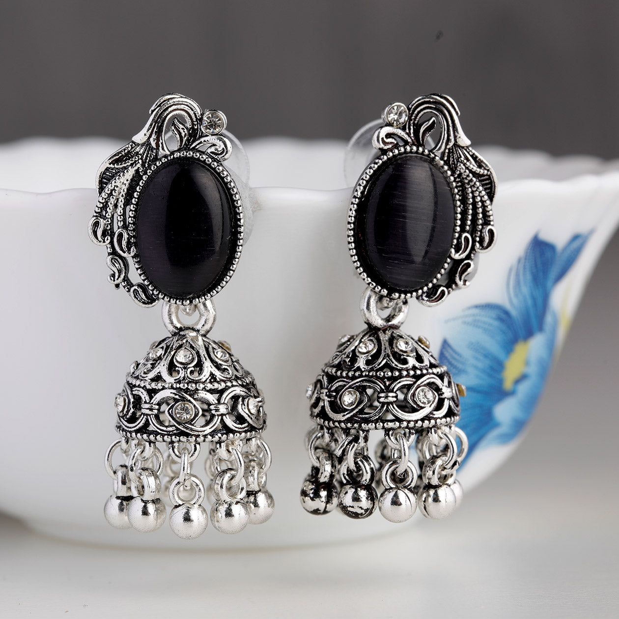 New Indian Pakistani Bollywood Gold Dangle Jhumka Earrings Jhumki Jewellery black