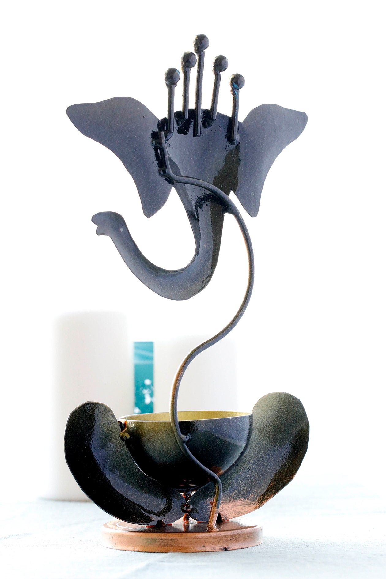 God Ganesha with Diya & Tea Light Holder Blue & Red