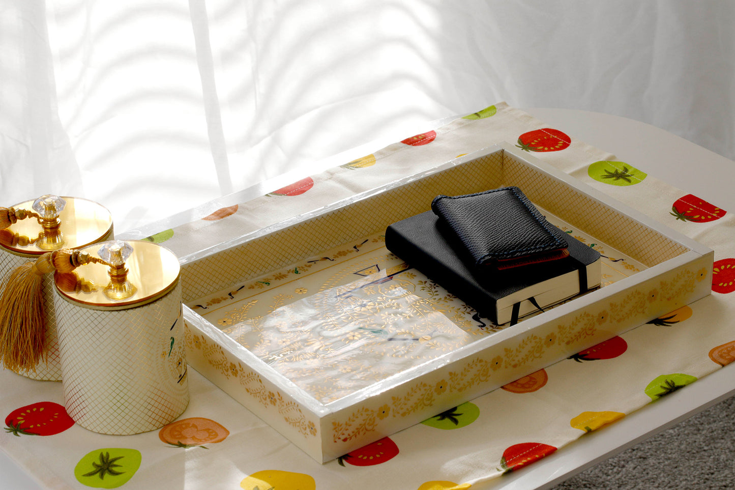 Peacock Tray with 2 Jars White