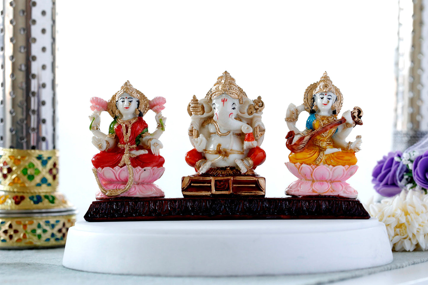 Resin Decor  God Laxmi Ganesha Saraswati statue