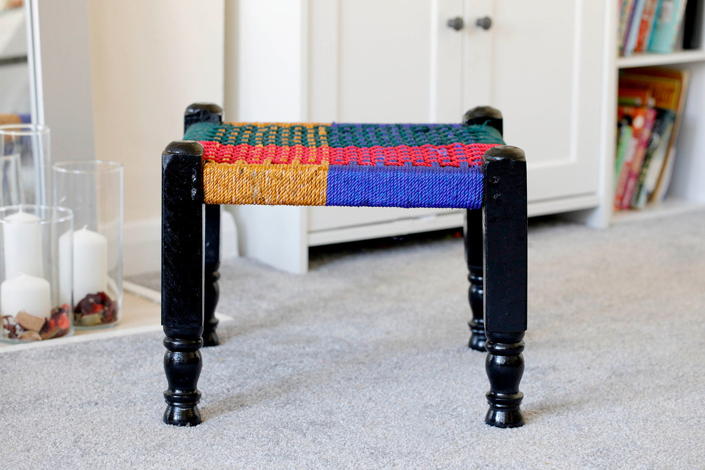 Traditional handicrafts Multicolor Rope Stuffed Weaving Stool