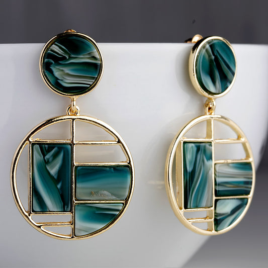 Luna Glow Drops- Fusion of modern sophistication and timeless charm round green earrings