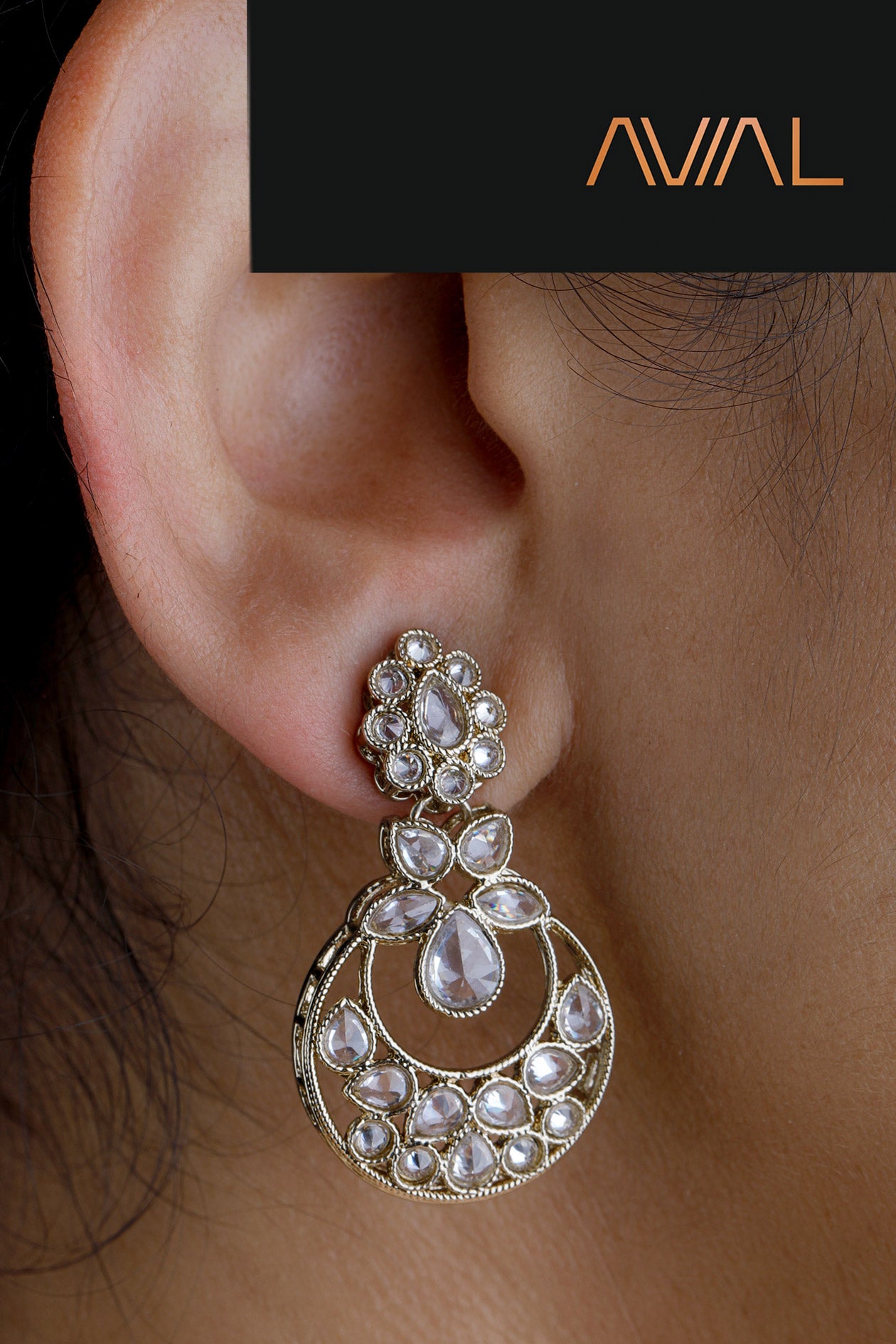 Drop earrings with antique gold finish and uncut Polki stone design – ethnic wedding jewellery UK