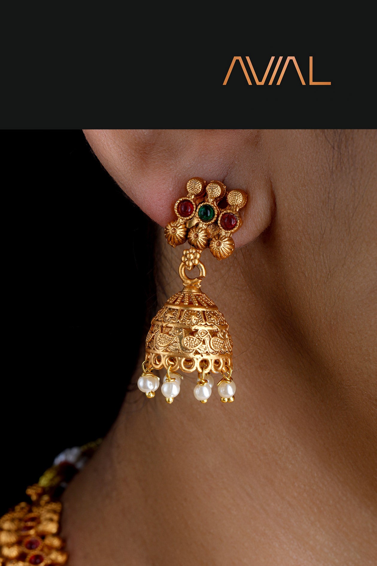 Ruby and Emerald Stone Earrings – Gold-Plated American Diamond Earrings for Indian Brides with beads