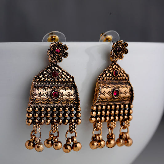 Desi Dusk- Fusion of modern sophistication and timeless charm antique look earrings red