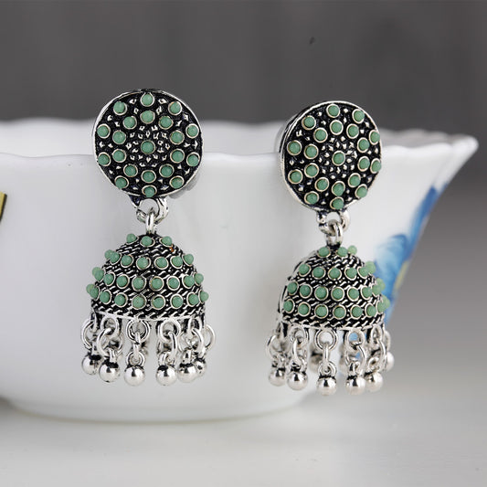New Indian Pakistani Bollywood Gold Dangle Jhumka Earrings Jhumki Jewellery green