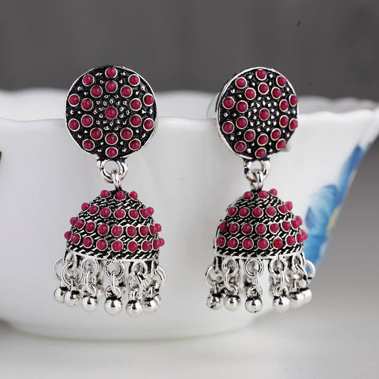 New Indian Pakistani Bollywood Gold Dangle Jhumka Earrings Jhumki Jewellery red