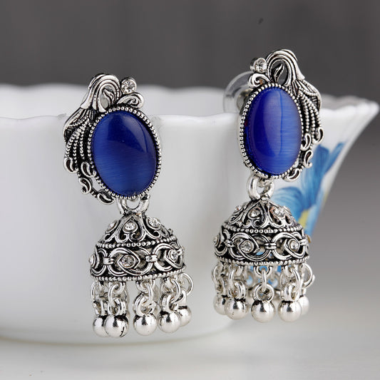 New Indian Pakistani Bollywood Gold Dangle Jhumka Earrings Jhumki Jewellery blue