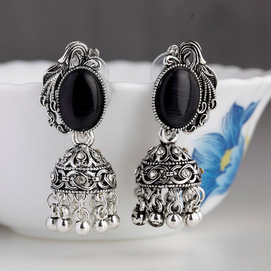New Indian Pakistani Bollywood Gold Dangle Jhumka Earrings Jhumki Jewellery black