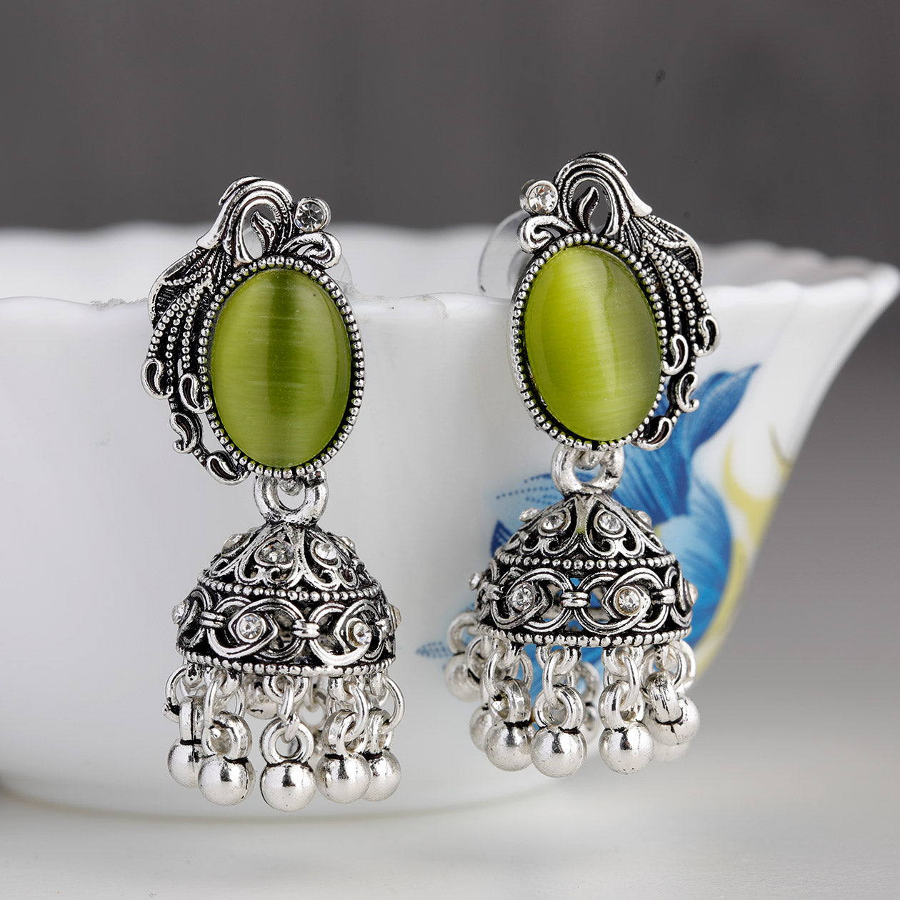 New Indian Pakistani Bollywood Gold Dangle Jhumka Earrings Jhumki Jewellery green