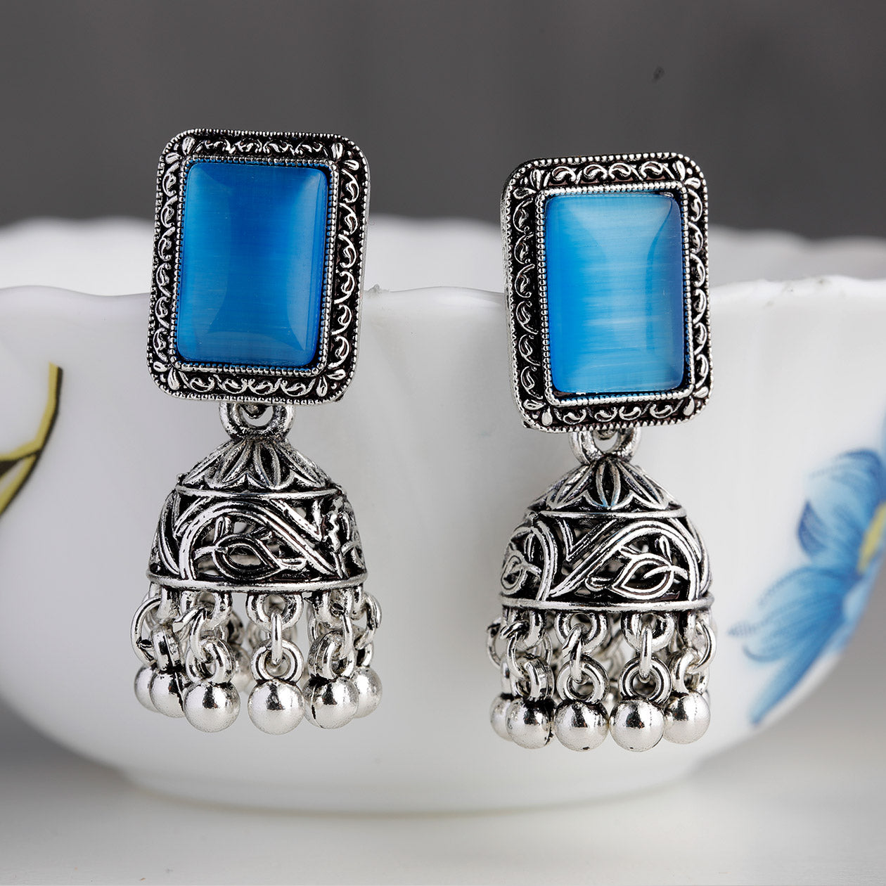 New Indian Pakistani Bollywood Gold Dangle Jhumka Earrings Jhumki Jewellery blue