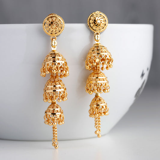 Bollywood collections - Indian Pakistani Bollywood Gold Dangle Jhumka Earrings Jhumki Jewellery gold