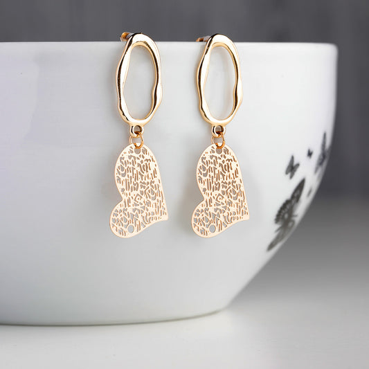 Heartline Glow Drops - Dainty shaped drops earrings gold finish