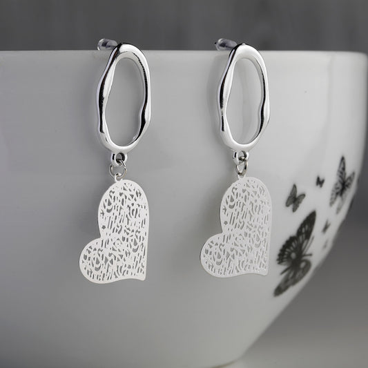 Heartline Glow Drops - Dainty shaped drops earrings silver finish