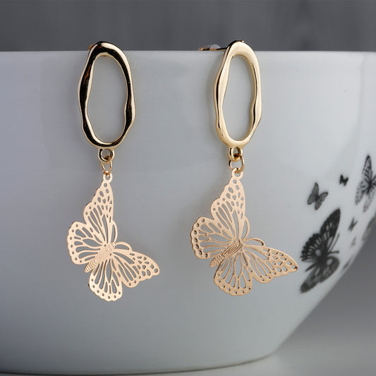 Heartline Glow Drops - Dainty butterfly shaped drops earrings golden finish