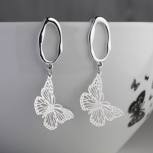 Heartline Glow Drops - Dainty butterfly shaped drops earrings silver finish