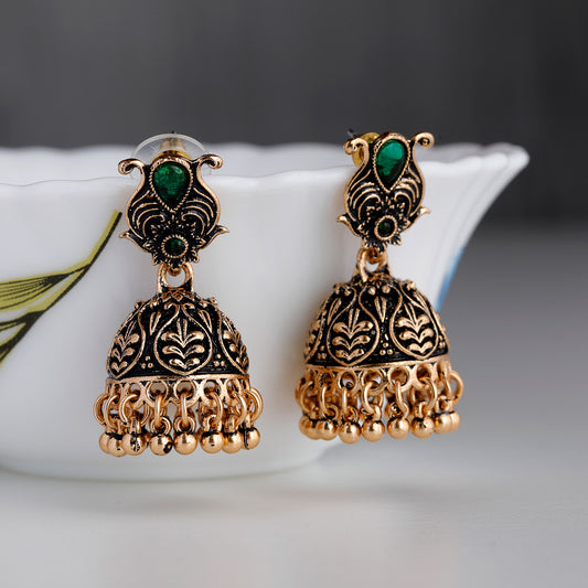 Bollywood collections - Indian Pakistani Bollywood Gold Dangle Jhumka Earrings Jhumki Jewellery green