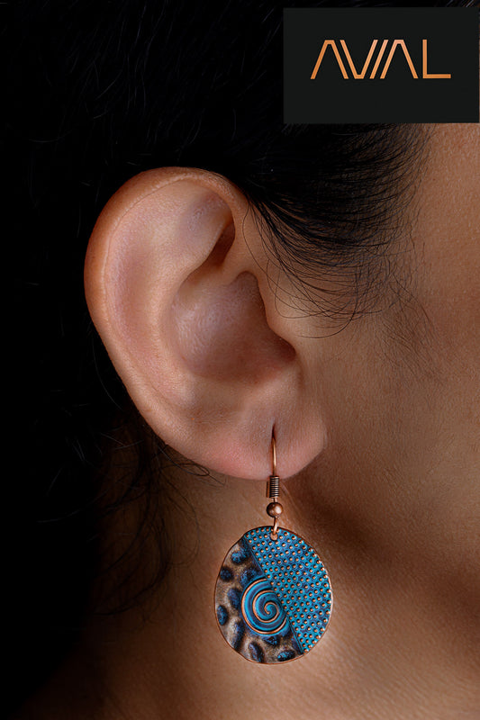 Bronze Boho Hook Earrings with Ethnic Carving – Handmade Statement Jewelry UK