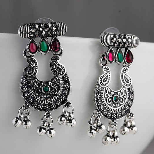 Desi Dusk- Fusion of modern sophistication and timeless charm oxidised look earrings magenta and green