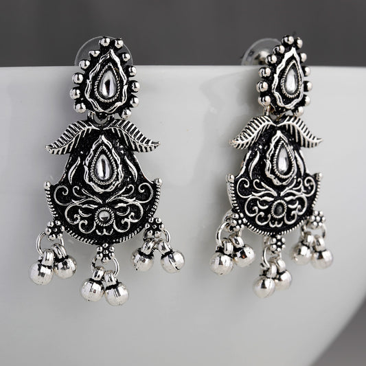 Desi Dusk- Fusion of modern sophistication and timeless charm oxidised look earrings clear 