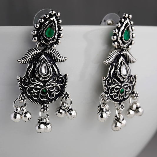 Desi Dusk- Fusion of modern sophistication and timeless charm oxidised look earrings green