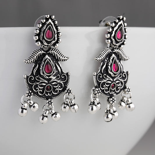 Desi Dusk- Fusion of modern sophistication and timeless charm oxidised look earrings magenta