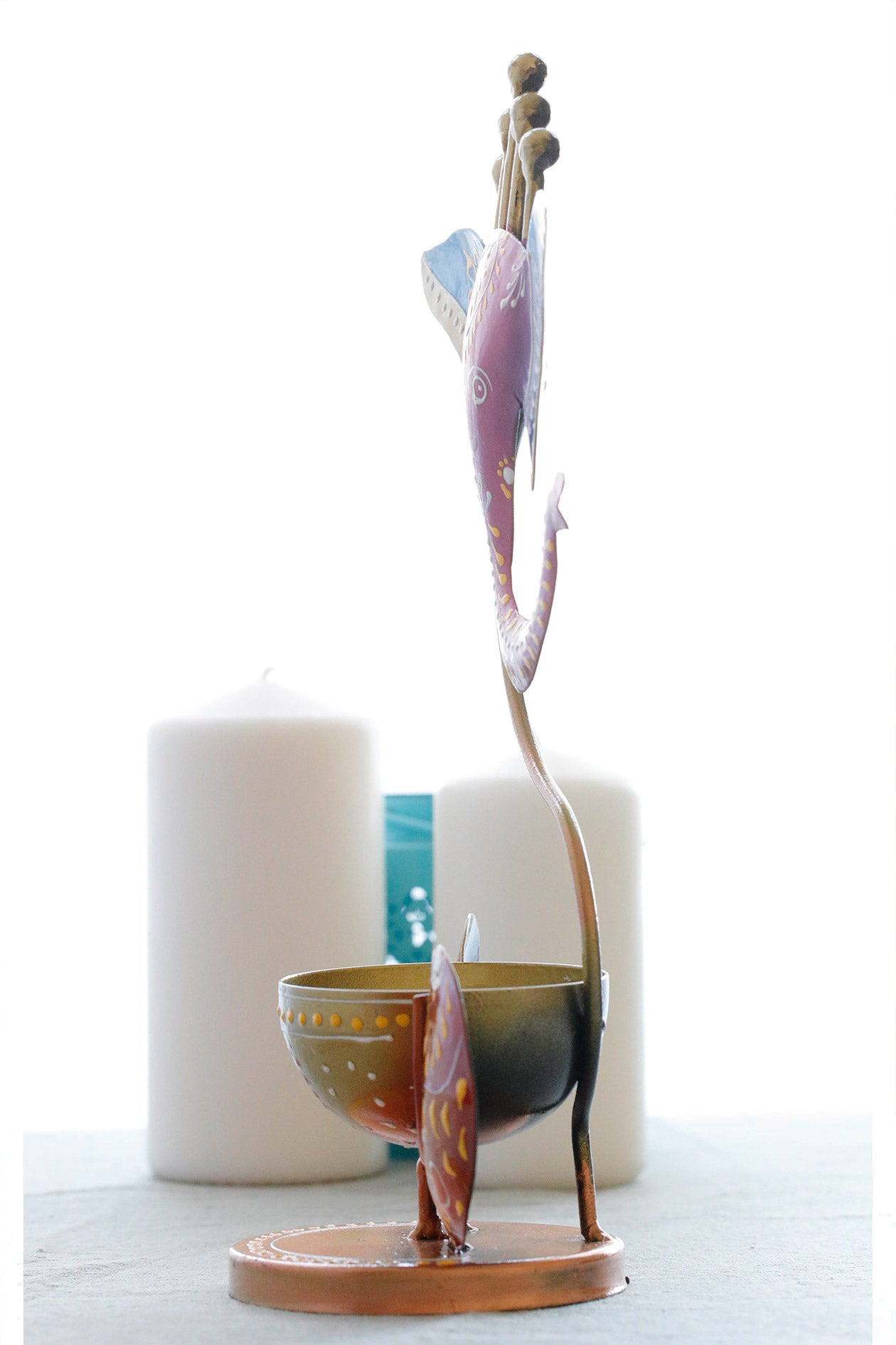 God Ganesha with Diya & Tea Light Holder Blue & Red