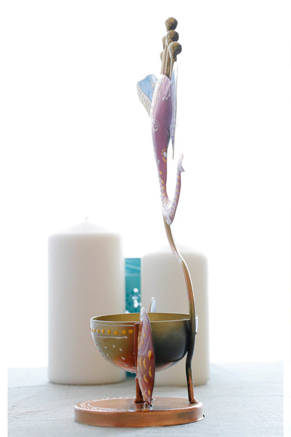 God Ganesha with Diya & Tea Light Holder Blue & Red