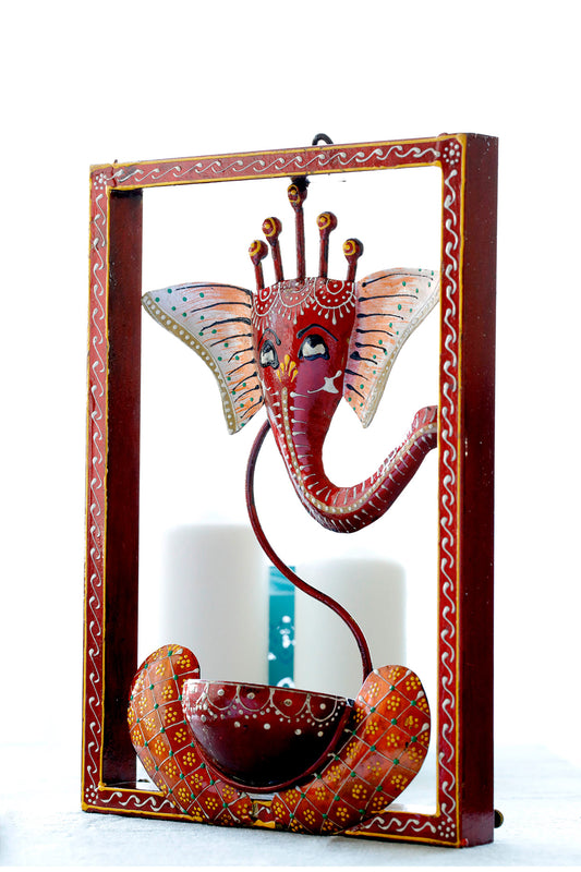 God Ganesha with Diya & Tea Light Holder with frame