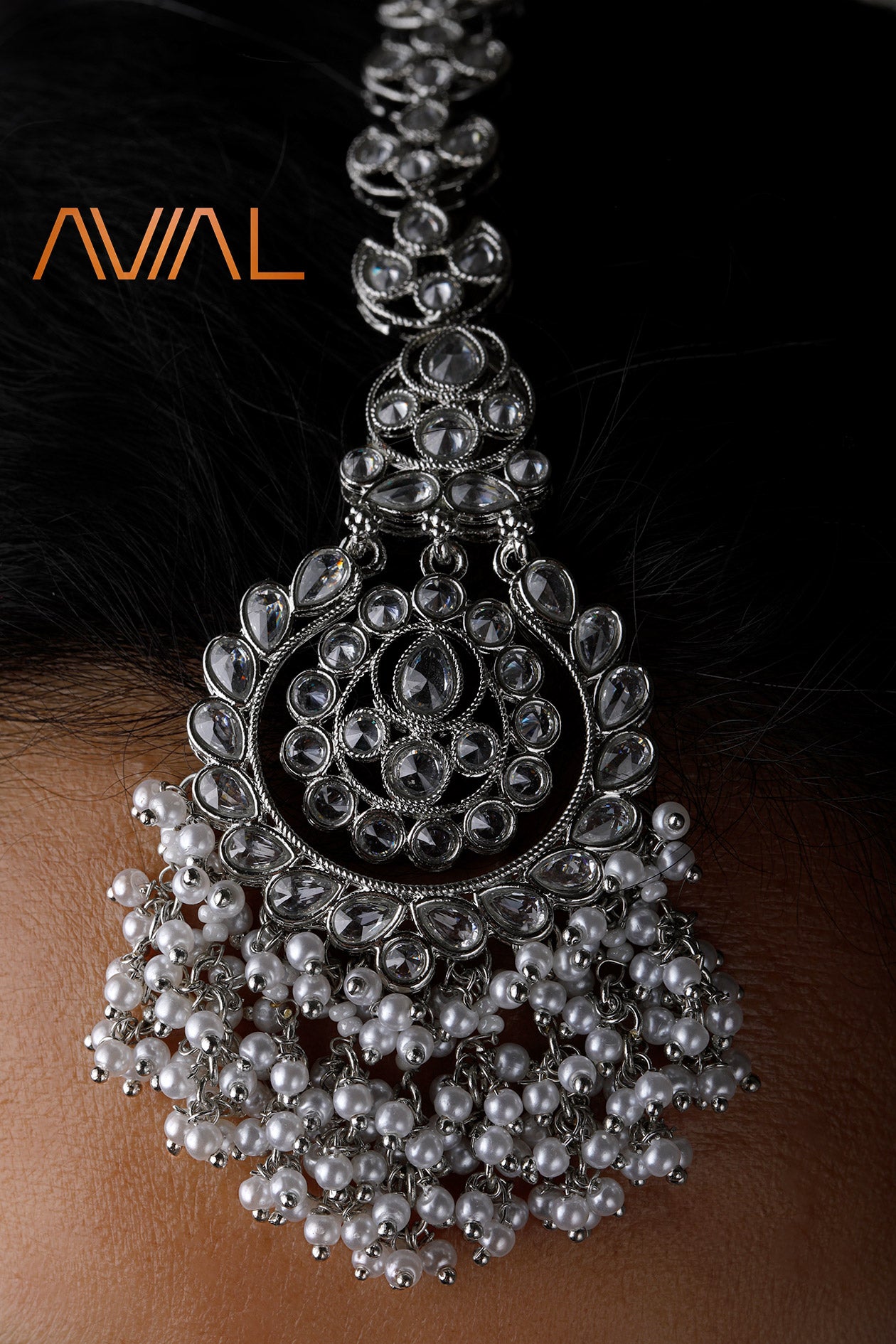 Indian Bridal Jewelry Set | Silver-Plated Pearl Necklace, Earrings, Maang Tikka & Nath | Asian Wedding Jewellery UK