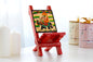 Rajasthani Art Work Handcrafted Wooden Folding Small Chair Mobile Stand Red
