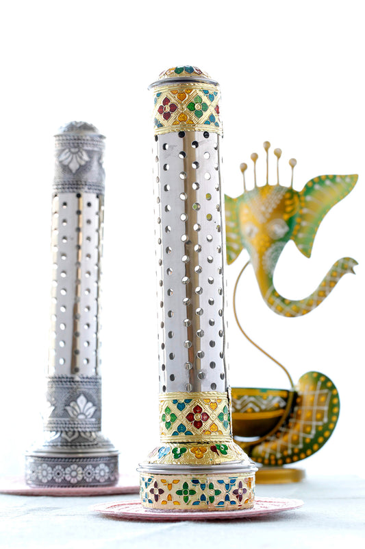 Steel Incense Stick Holder with Ash Catcher Sliver & Gold