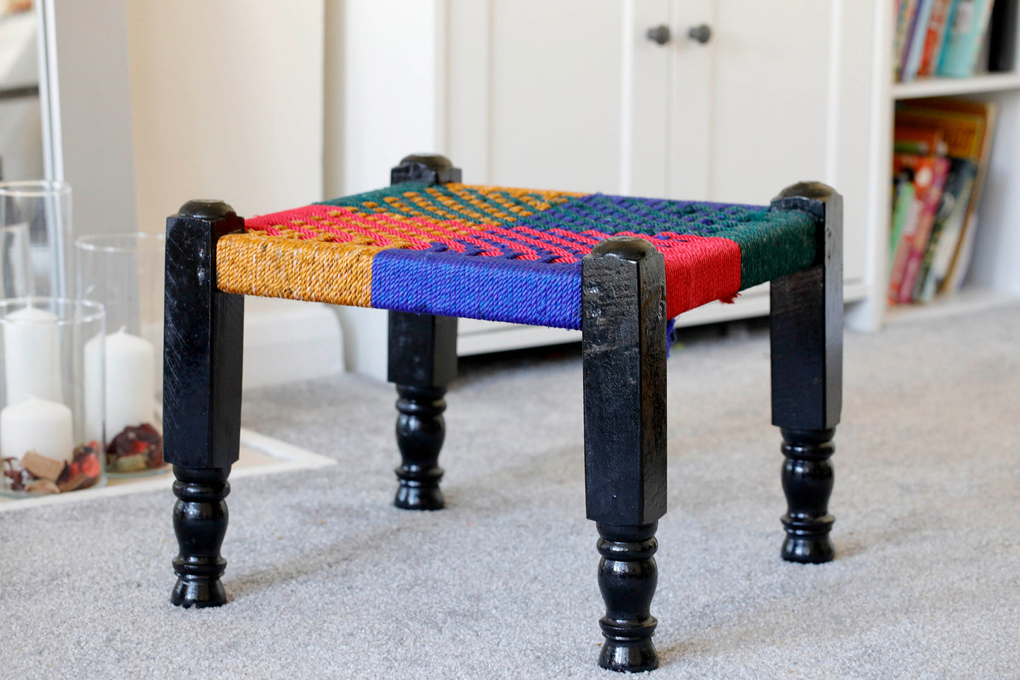 Traditional handicrafts Multicolor Rope Stuffed Weaving Stool