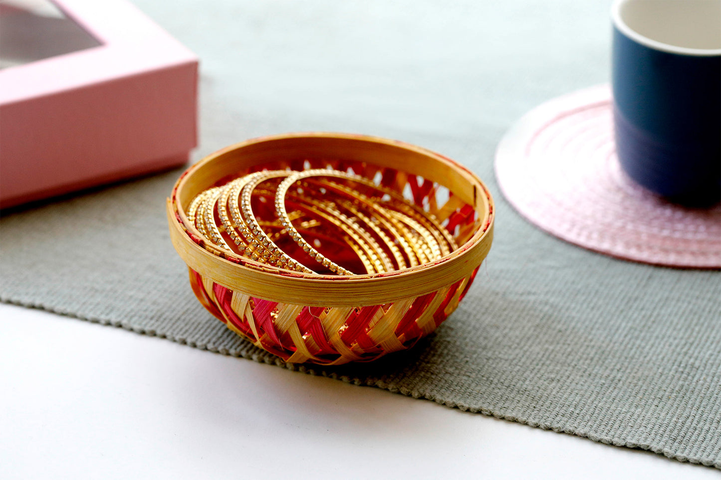 hand weaved Bamboo Basket round small