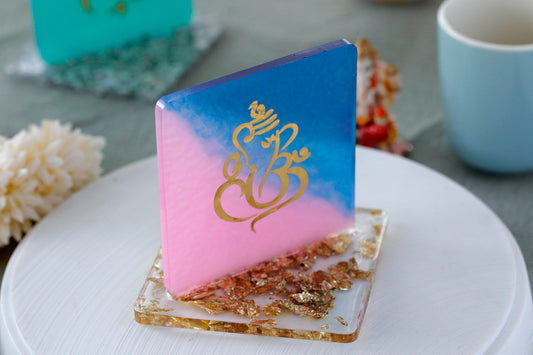 Resin God Ganesha square Multicolour  Pink & Blue